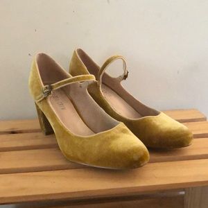 Anthropologie mustard yellow velvet heels